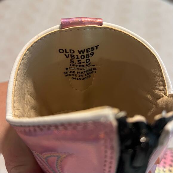 Old West Toddler Sparkly Pink Iridescent Glitter Cowgirl Boots Kids Western 5.5D - Picture 4 of 4